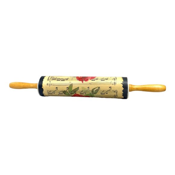 Vintage Rolling Pin Decoupaged with Vintage Sheet Music & Rose Paper Handcrafted - Picture 8 of 13